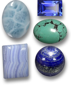 Echtes Blau: Larimar, Blauer Saphir, Türkis, Blauer Achat und Lapislazuli