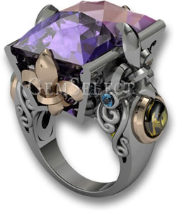 Silver Ametrine Ring with Topaz and Citrine Accent Stones and Bronze Detail