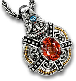 Silver Pendant with Spessartite Garnet, Topaz Accent and Gold Detail