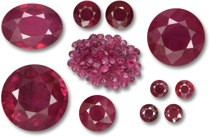 natural rubies in different shapes and sizes from Burma and Mozambique, they are heated only