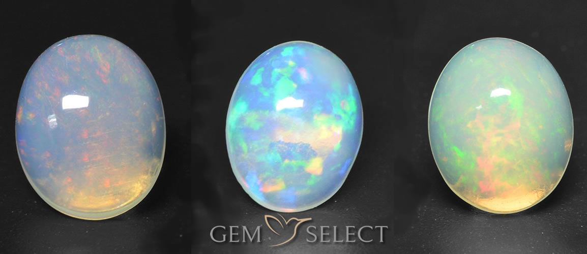 Une photo de trois cabochons d'opale de GemSelect
