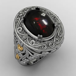 Silver Black Opal Cabochon Ring with Gold Detail