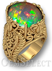 Bague cabochon opale dorée ornée