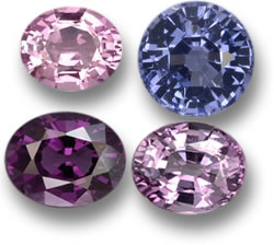 紫色、粉色和蓝色尖晶石宝石