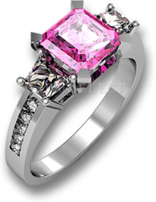 Anillo de compromiso de tres piedras con zafiro rosa