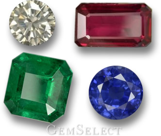 Les quatre pierres précieuses traditionnelles - diamant, rubis, émeraude et saphir