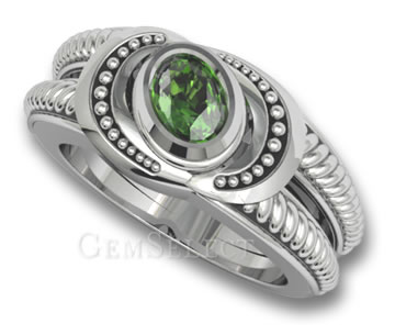 Anello con granato tsavorite rodiato