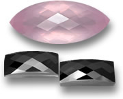 Marquise Checkerboard-Cut Rose Quartz and Rose-Cut Black Spinel