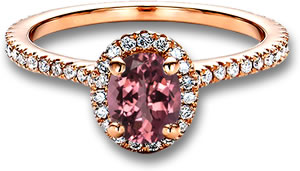 Verlobungsring aus Roségold mit rosa Turmalin und weißem Diamant