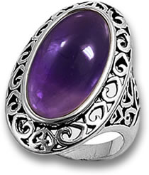 Silver Filigree Amethyst Cabochon Ring