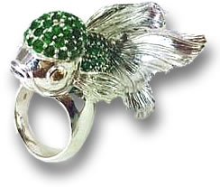 Silver Fish Design Cocktail Ring with Tsavorite & Spessartite Garnet Gems