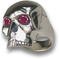 Silver Skull Ring with Ruby Eyes