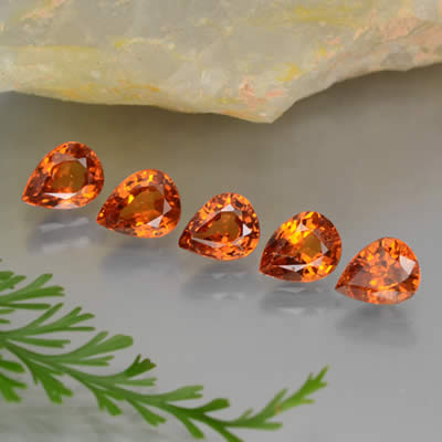 Pear-Shaped Spessartite Garnet Gems