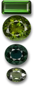 Pierres précieuses de tourmaline verte et de saphir vert