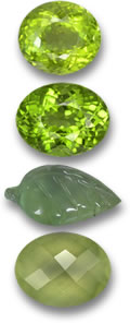 Peridot- und Prehnit-Edelsteine