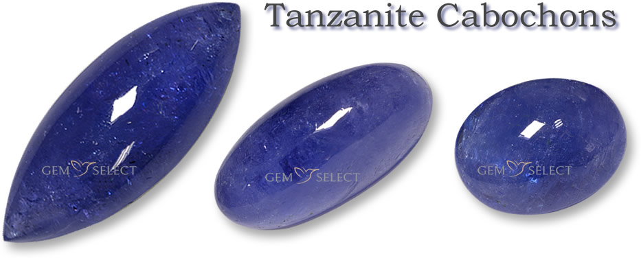 Ein Foto von Tansanit-Cabochon-Edelsteinen von GemSelect