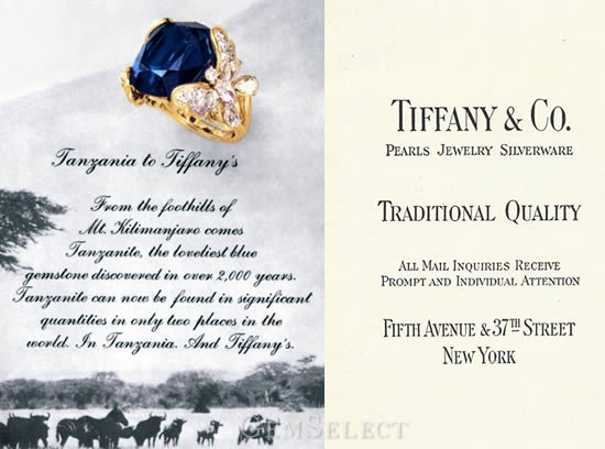 Pubblicità della tanzanite di Tiffany