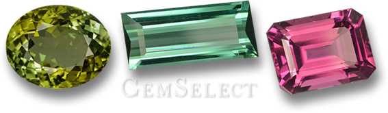 Pierres gemmes de tourmaline verte, bleu-vert et rose sur GemSelect