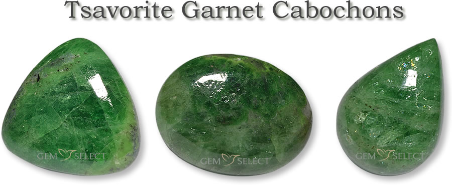 Ein Foto von Tsavorit-Granat-Cabochons von GemSelect