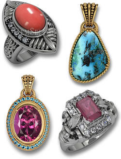 Coral, Azurite, Rhodolite and Ruby Jewelry for Summer