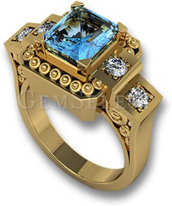 Aquamarine Yellow Gold Engagement Ring