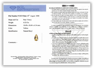 BGL Gemological Certificate