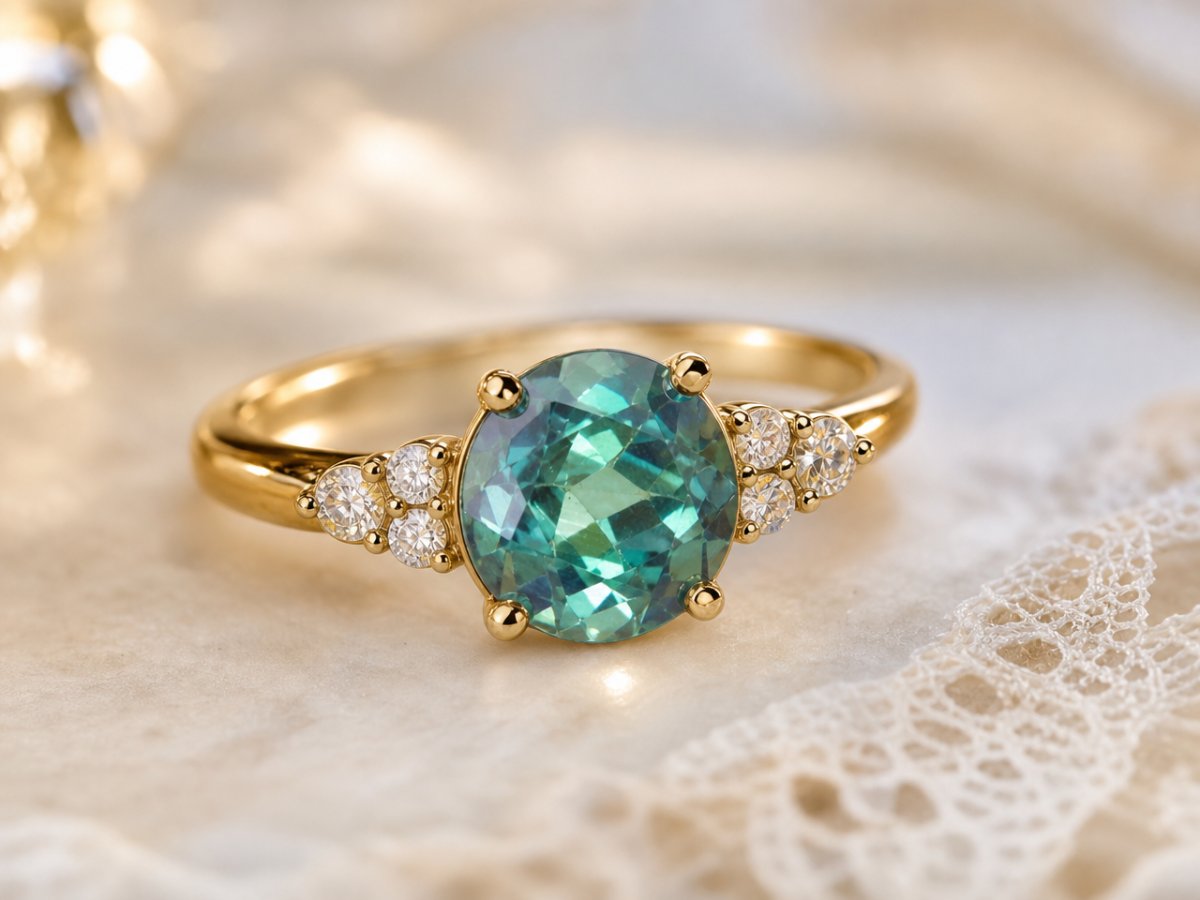 Alexandrite gemstones shown in jewelry