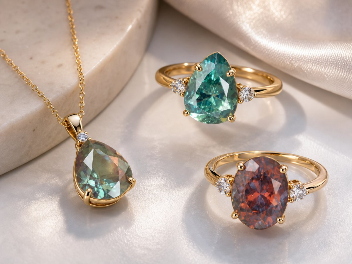 Natural gemstone gemstones shown in jewelry