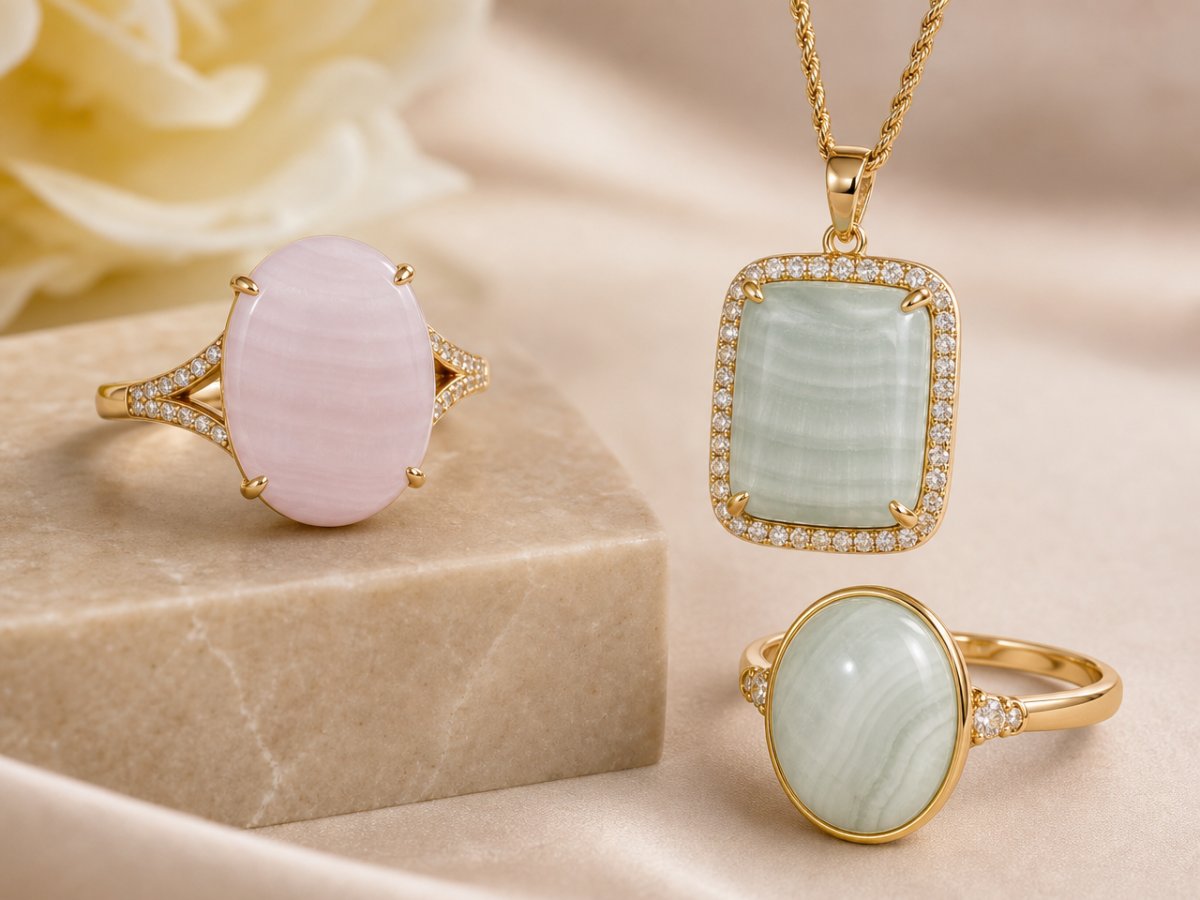 Aragonite gemstones shown in jewelry