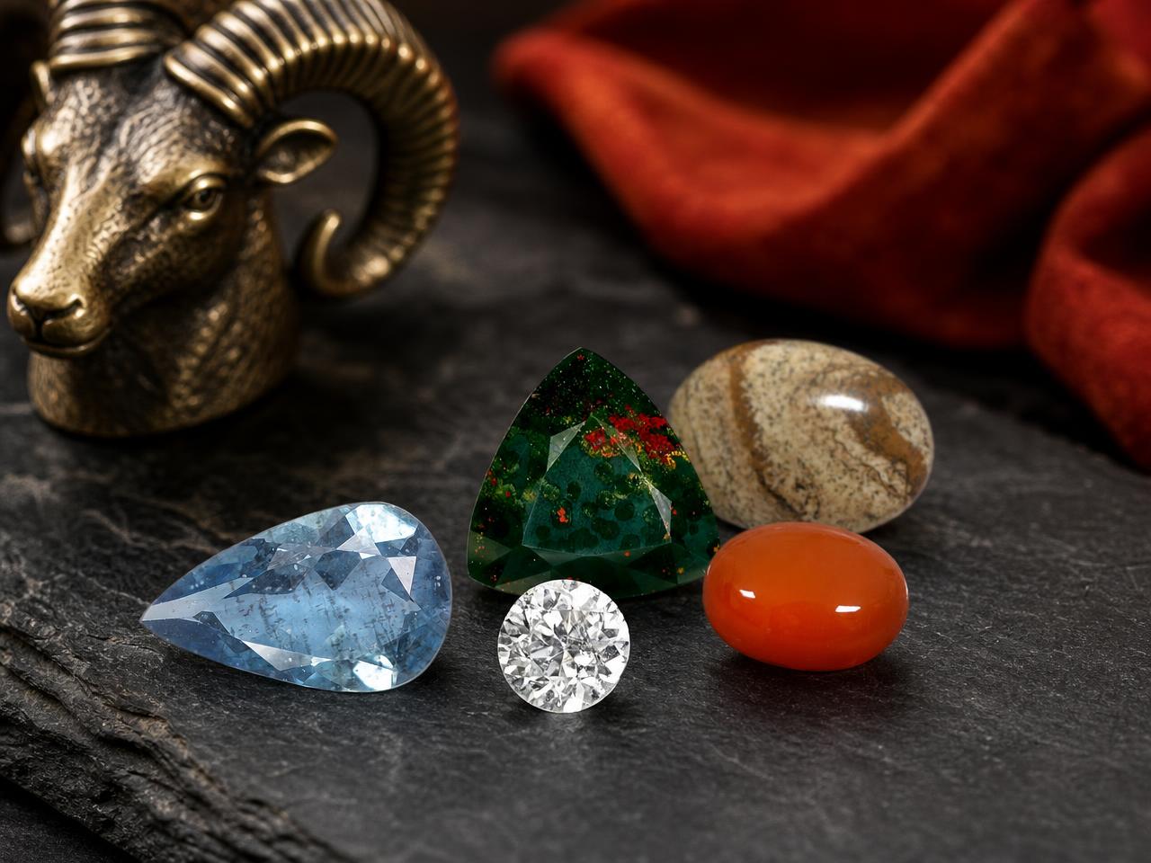Loose gemstones associated with the Aries zodiac sign