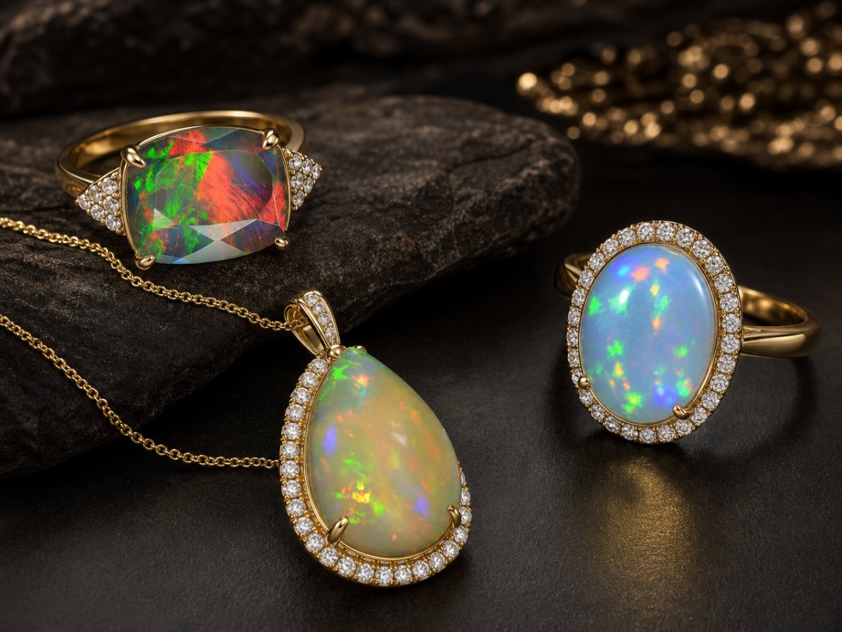 Australian Opal gemstones shown in jewelry