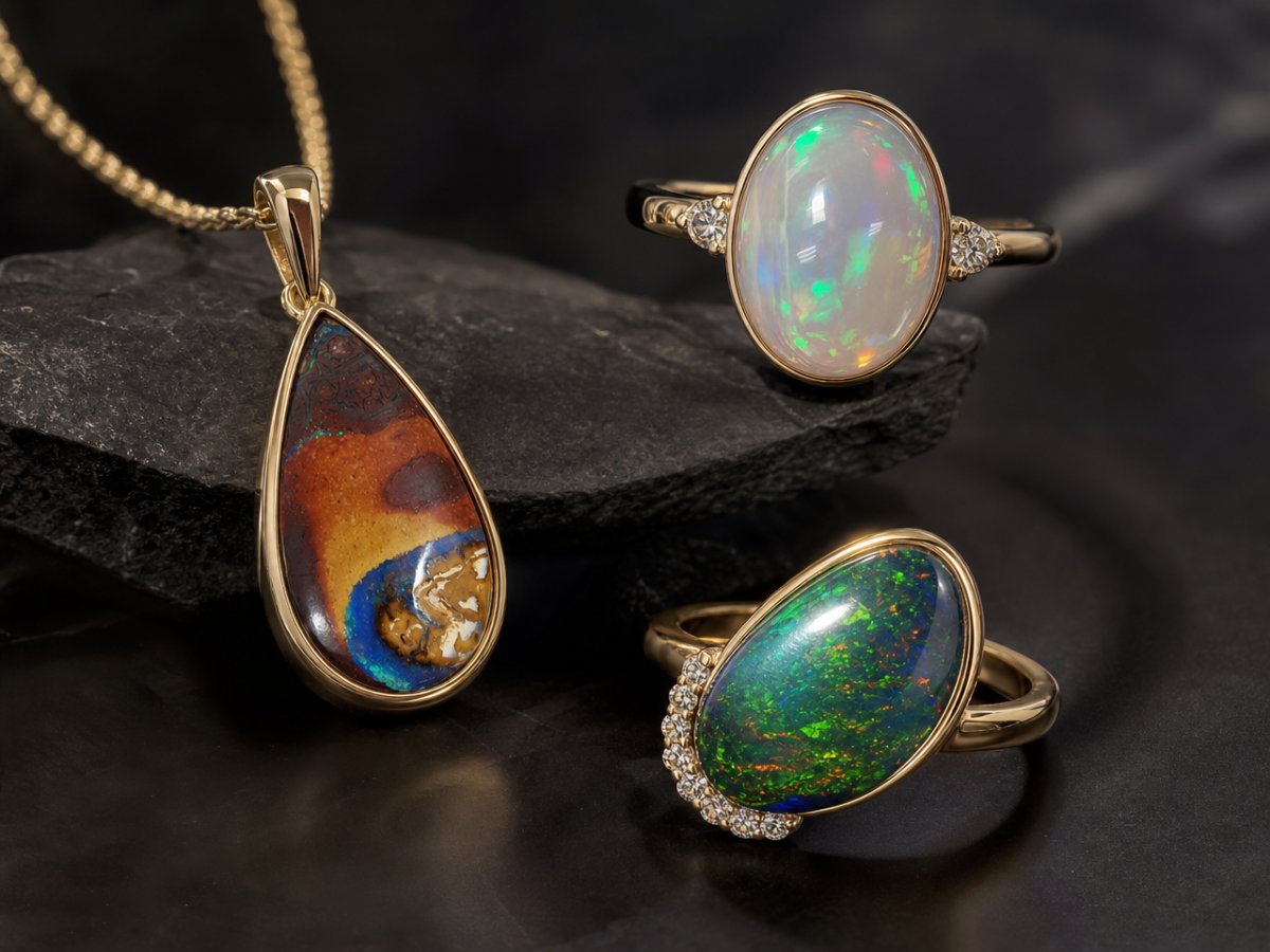 Australian Opal gemstones shown in jewelry