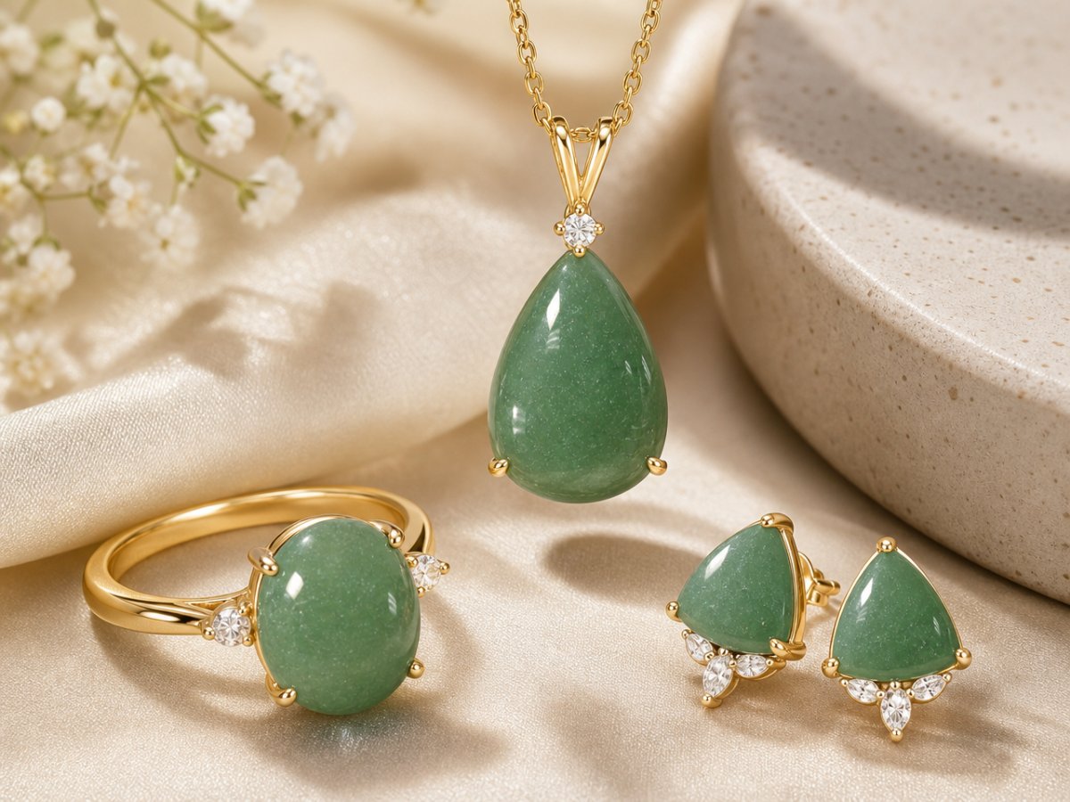 Aventurine gemstones shown in jewelry