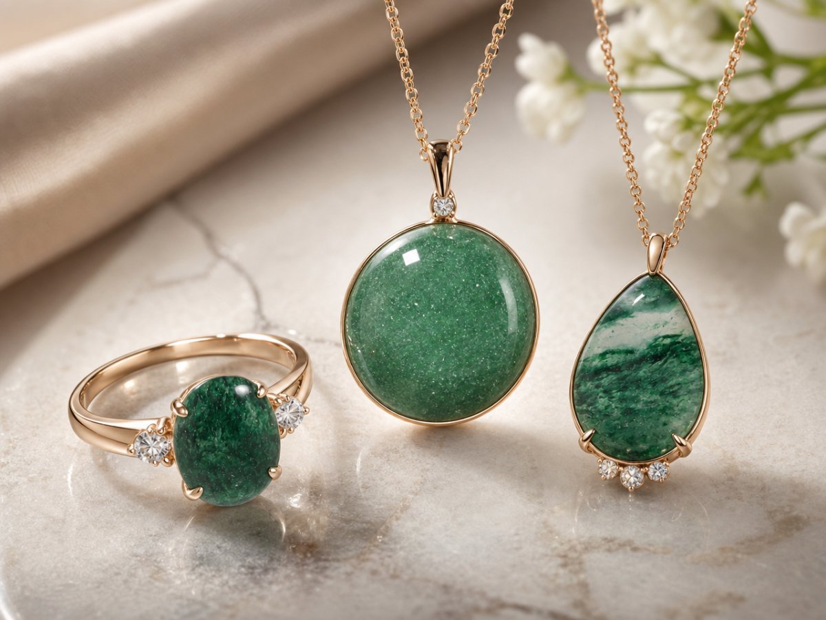 Aventurine gemstones shown in jewelry