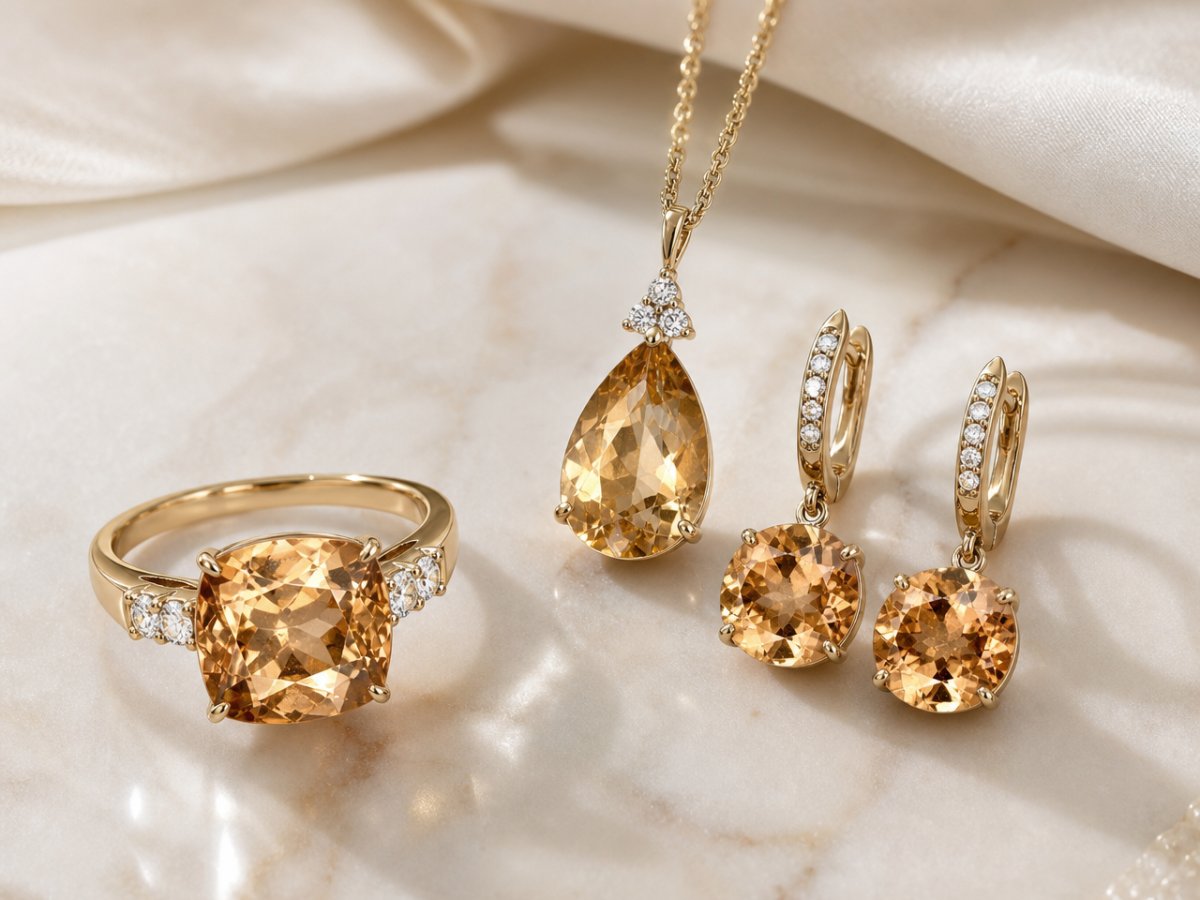 Axinite gemstones shown in jewelry