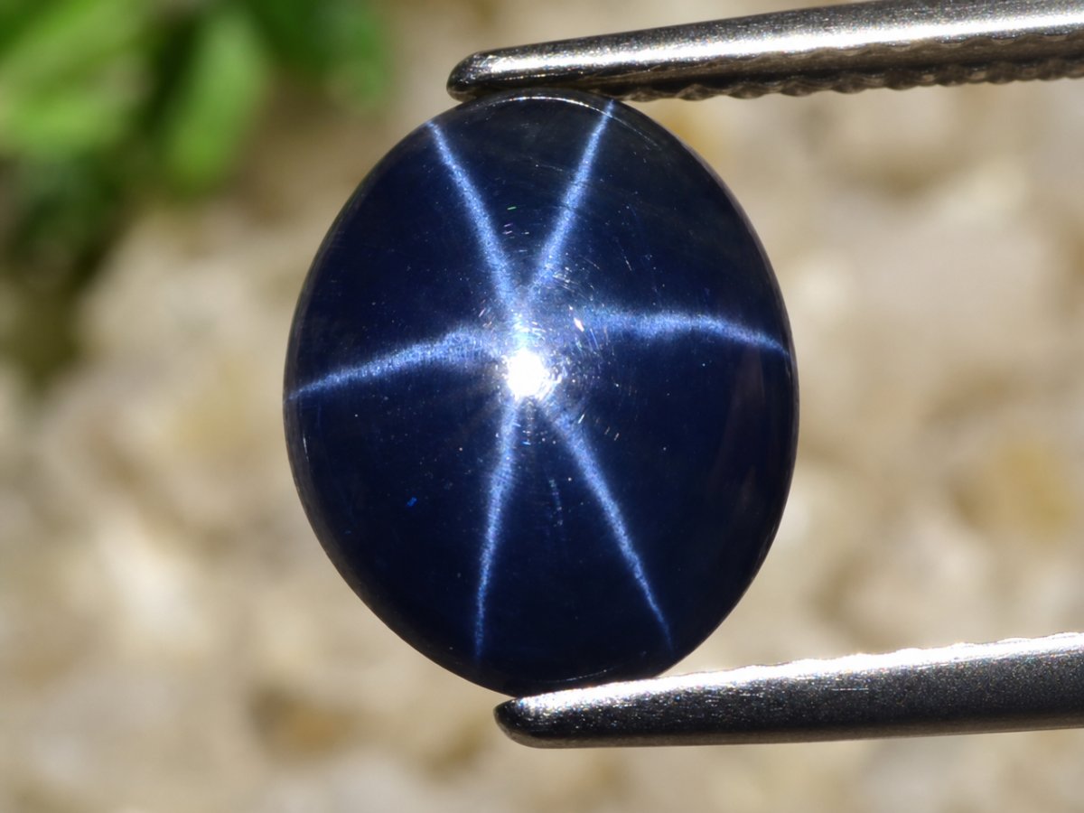 Close-up view of natural Blue Star Sapphire gemstones