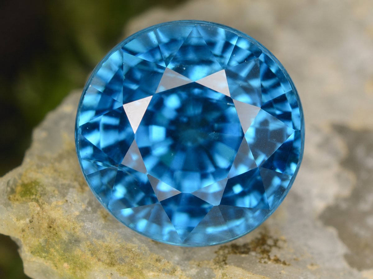 Close-up view of natural Blue Zircon gemstones