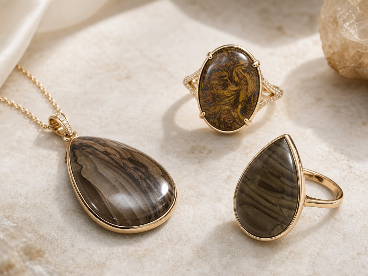 Brown Jasper gemstones shown in jewelry