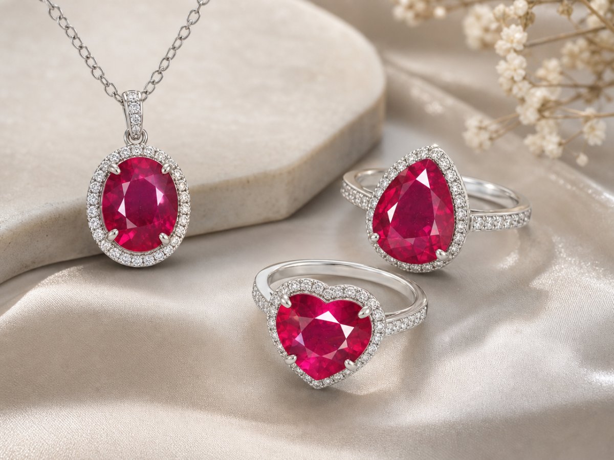 Burma Ruby gemstones shown in jewelry