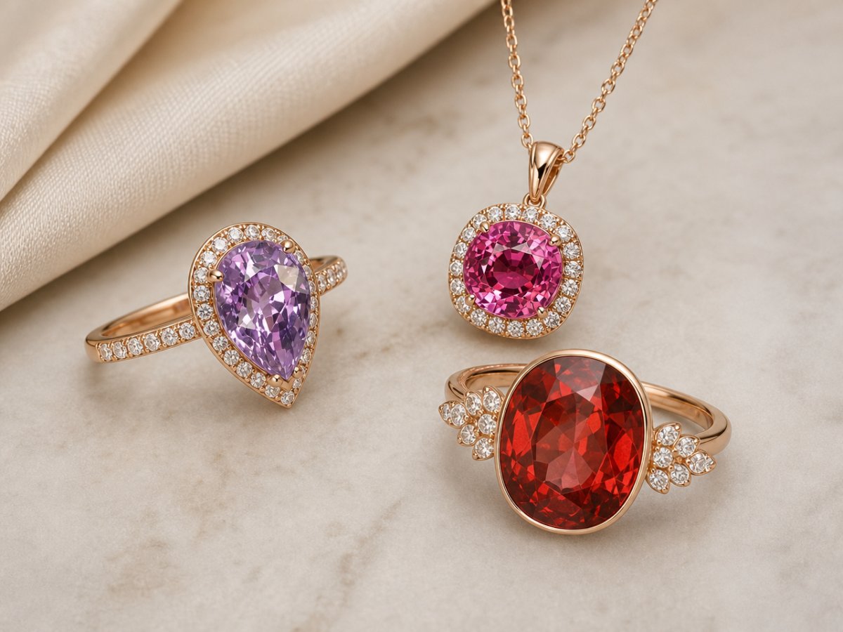 Burma Spinel gemstones shown in jewelry