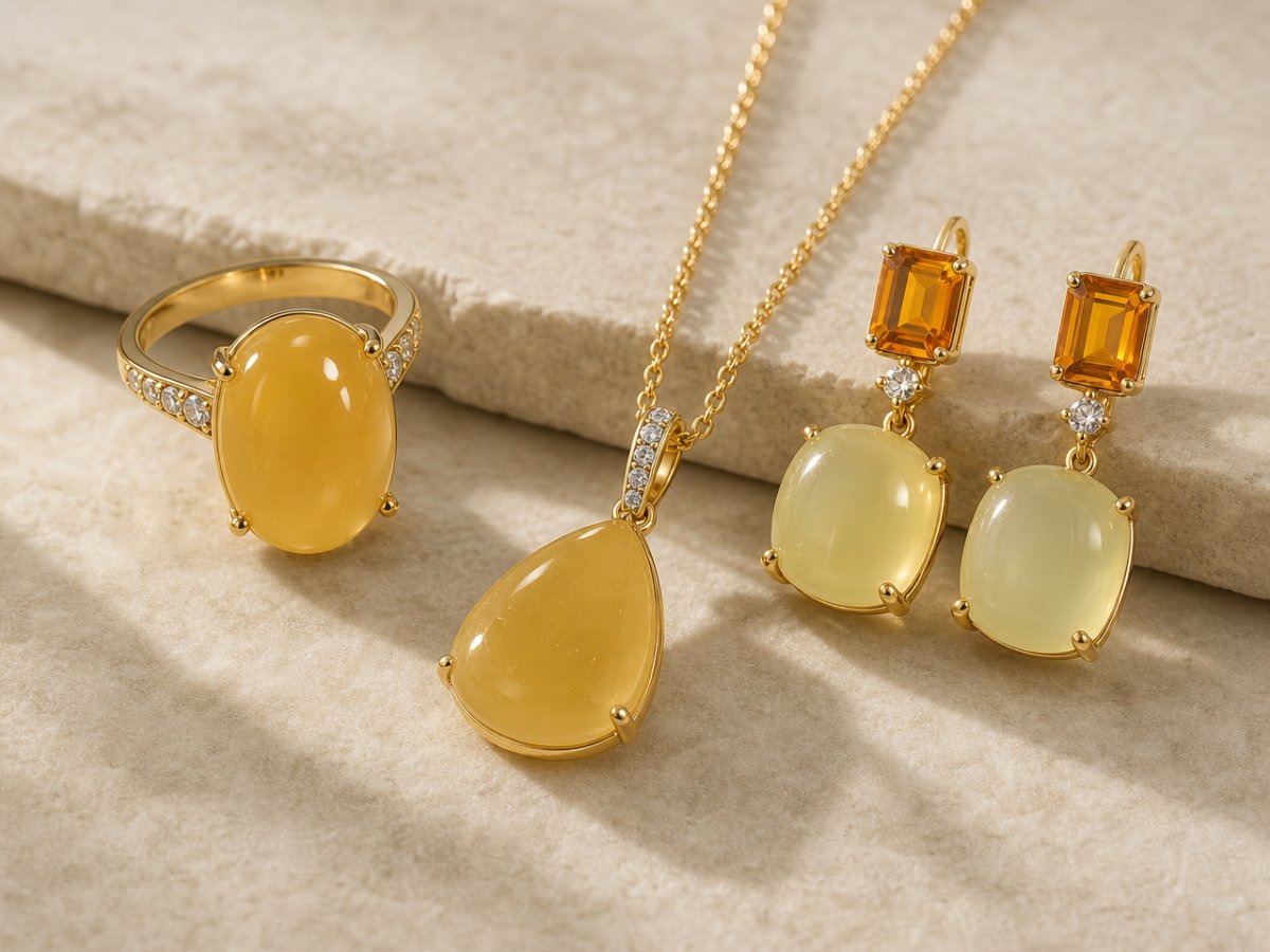 Calcite gemstones shown in jewelry