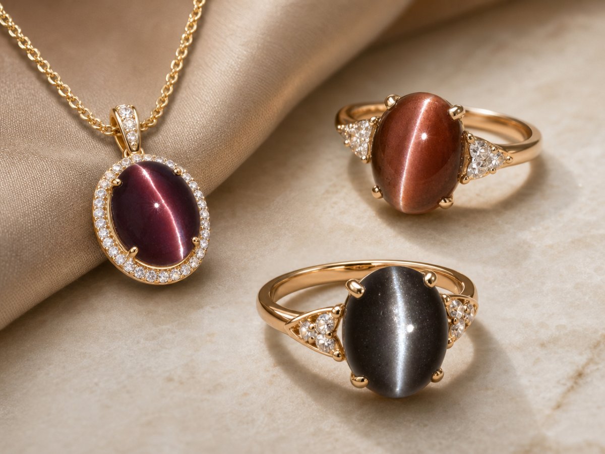 Cat's Eye Scapolite gemstones shown in jewelry
