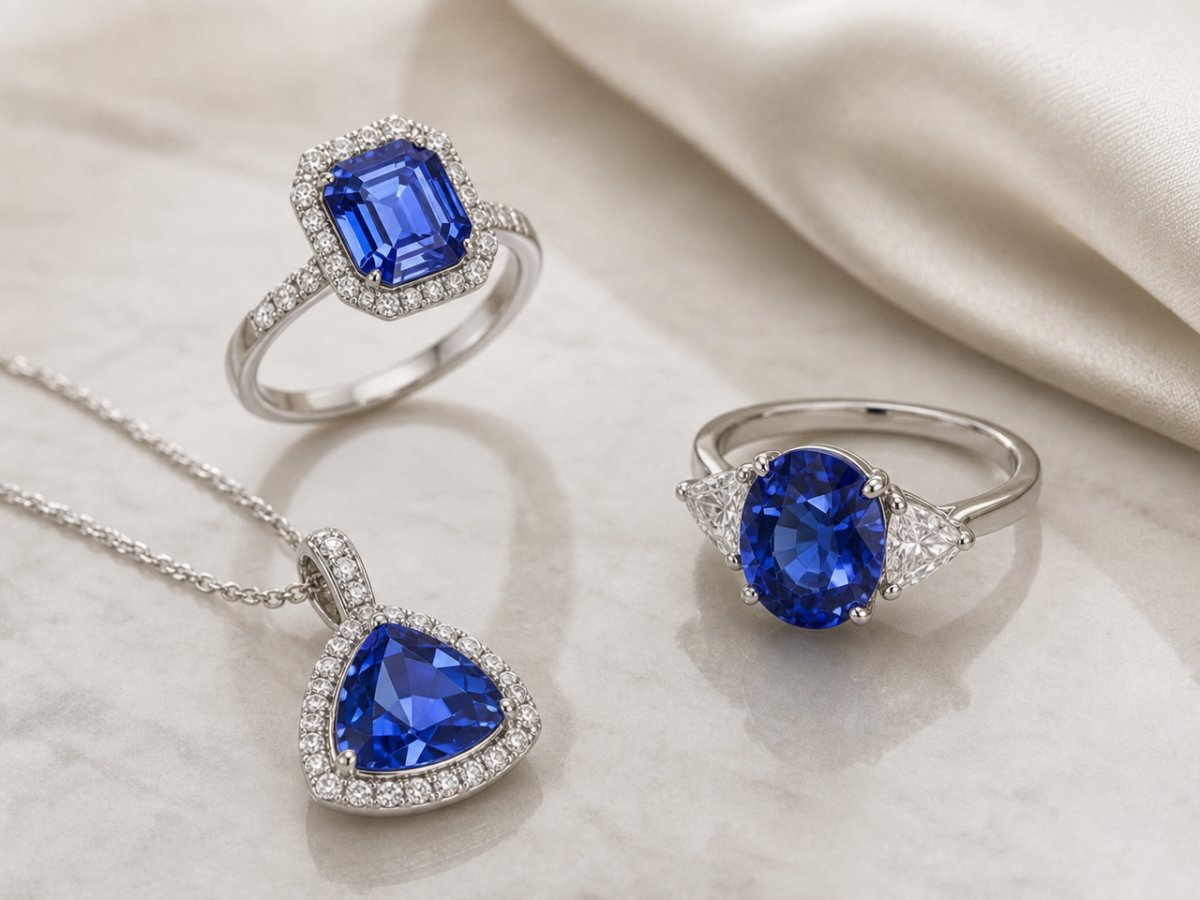 Ceylon Sapphire gemstones shown in jewelry