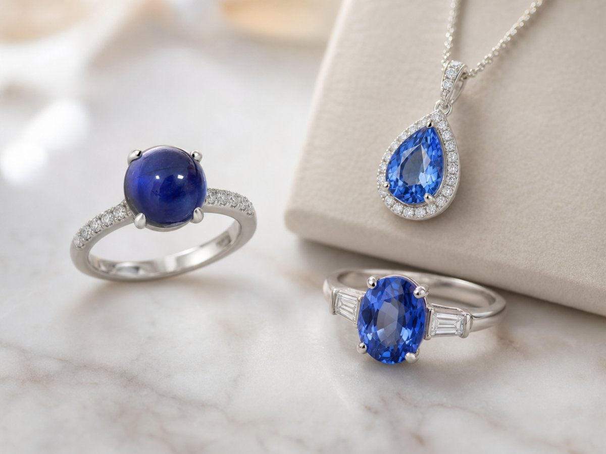 Ceylon Sapphire gemstones shown in jewelry
