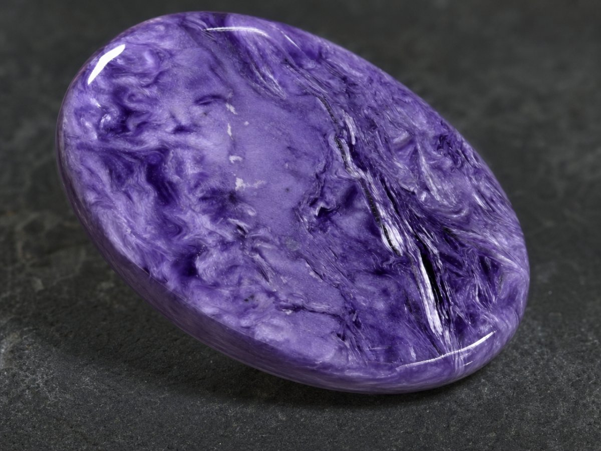 Close-up view of natural Charoite gemstones