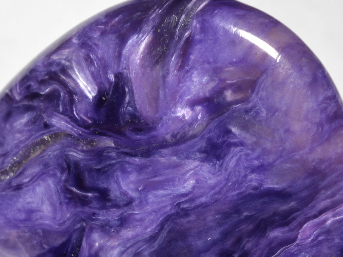 Close-up view of natural Charoite gemstones