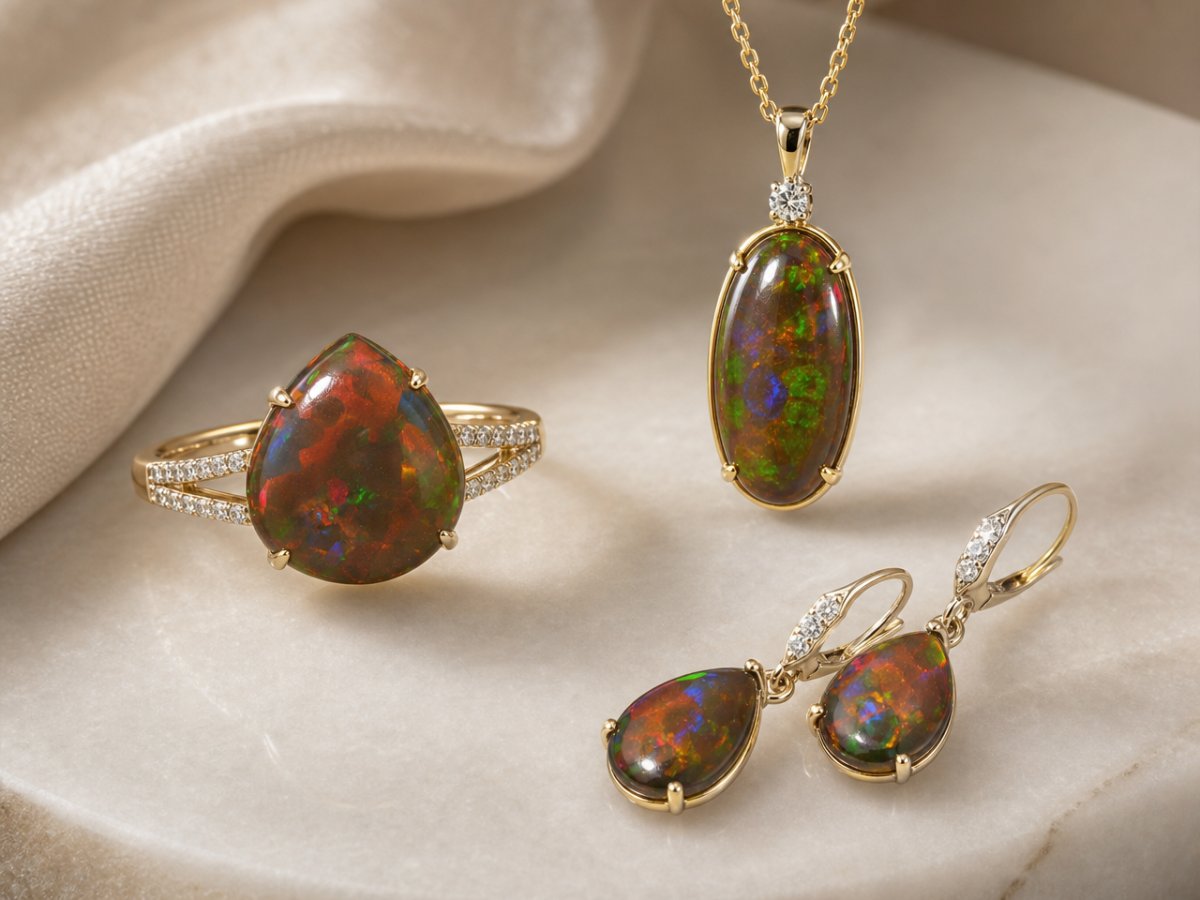 Chocolate Opal gemstones shown in jewelry