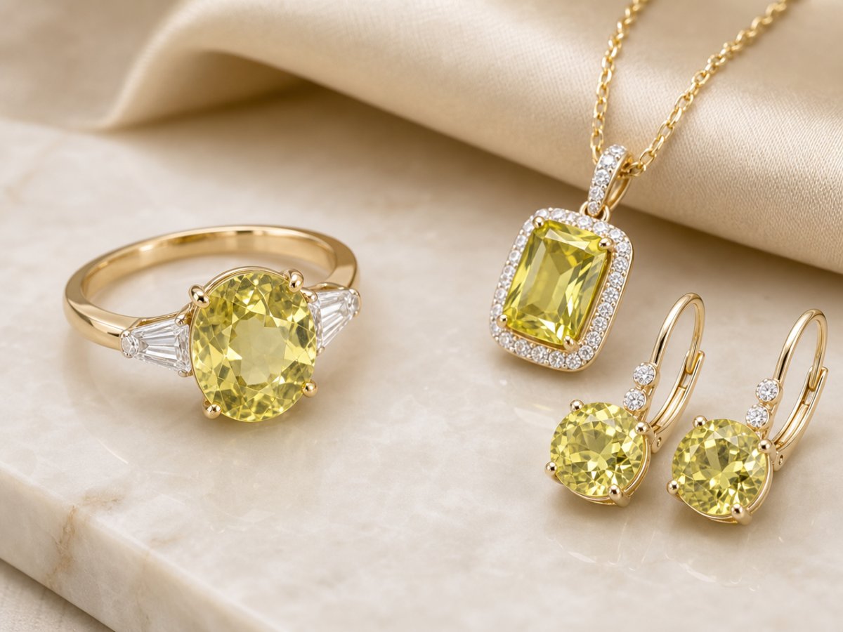 Chrysoberyl gemstones shown in jewelry
