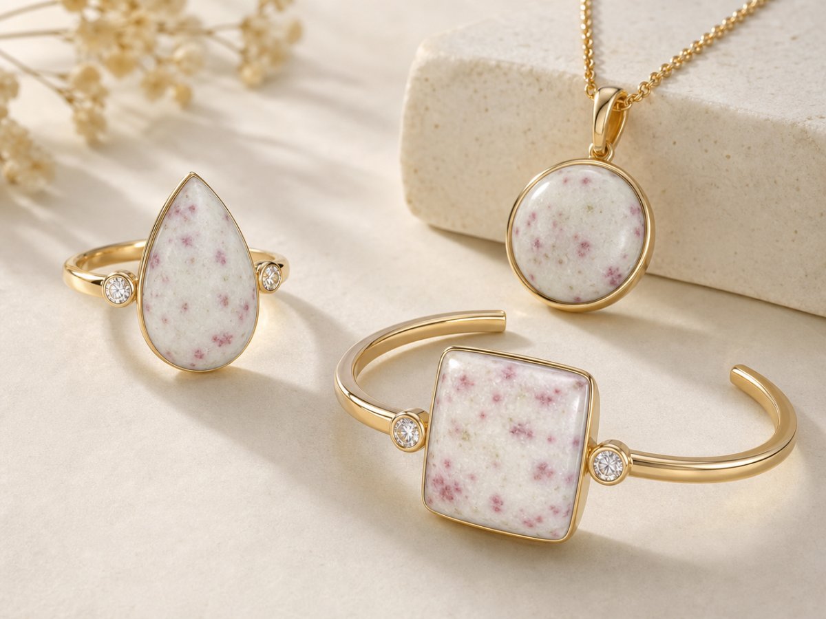 Cinnabar gemstones shown in jewelry