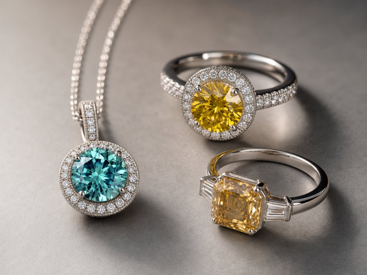 Diamond gemstones shown in jewelry